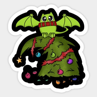 Bat Dragon Cat on Christmas Tree Sticker